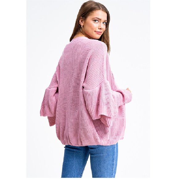 NWT Pink Knit Long Tiered Sleeve Cardigan, Large - Picture 3 of 5